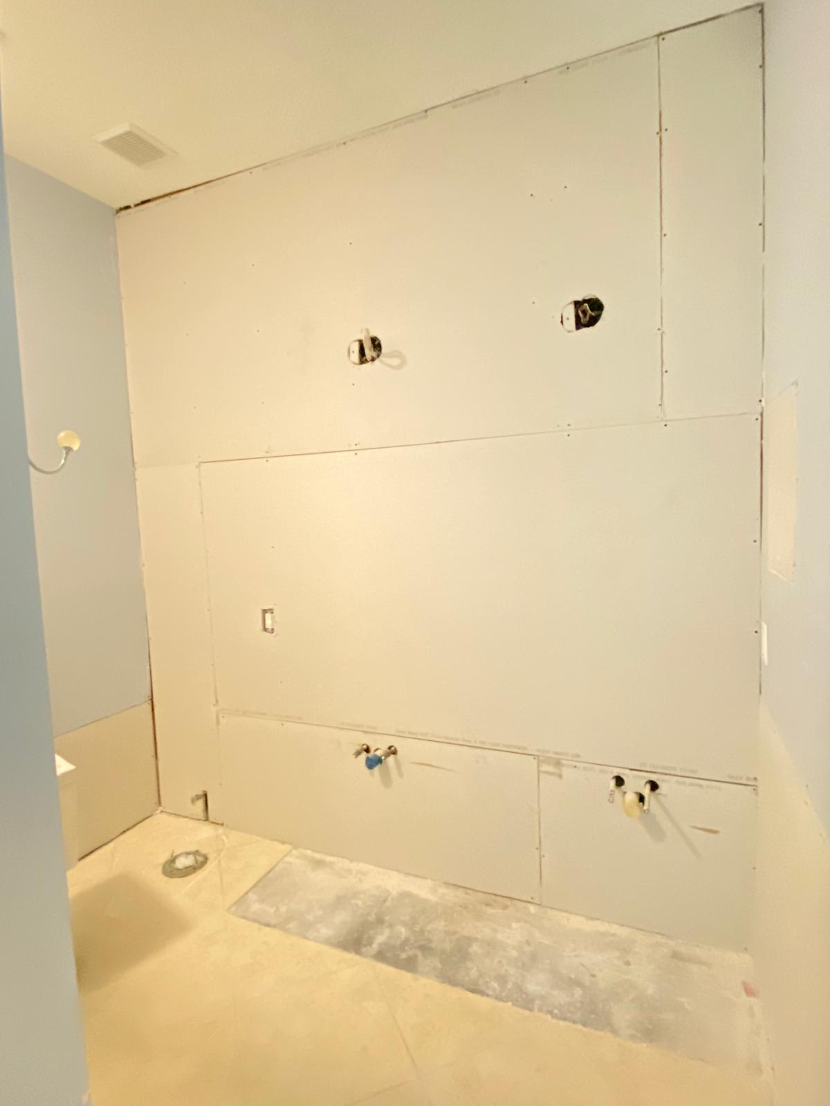 Bathroom wall drywall installation