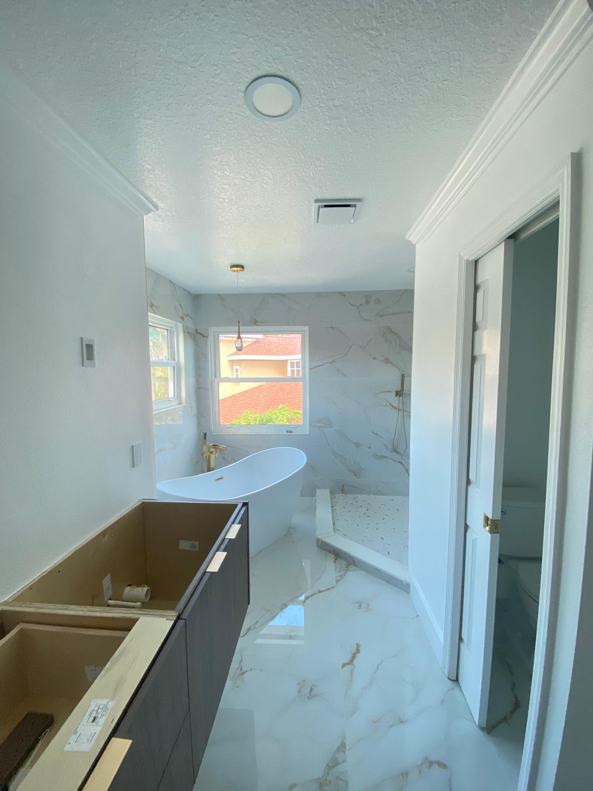 Luxury bathroom with marble painting in progress