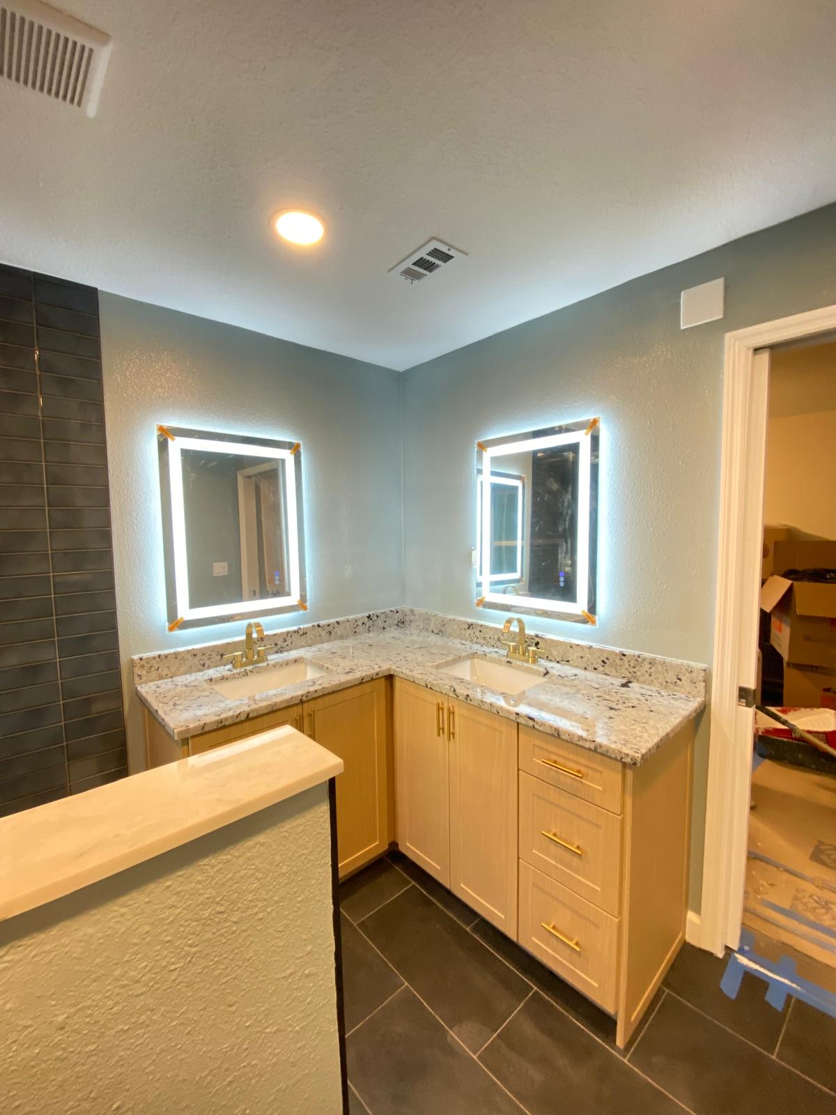 Master bathroom with dual vanity painted