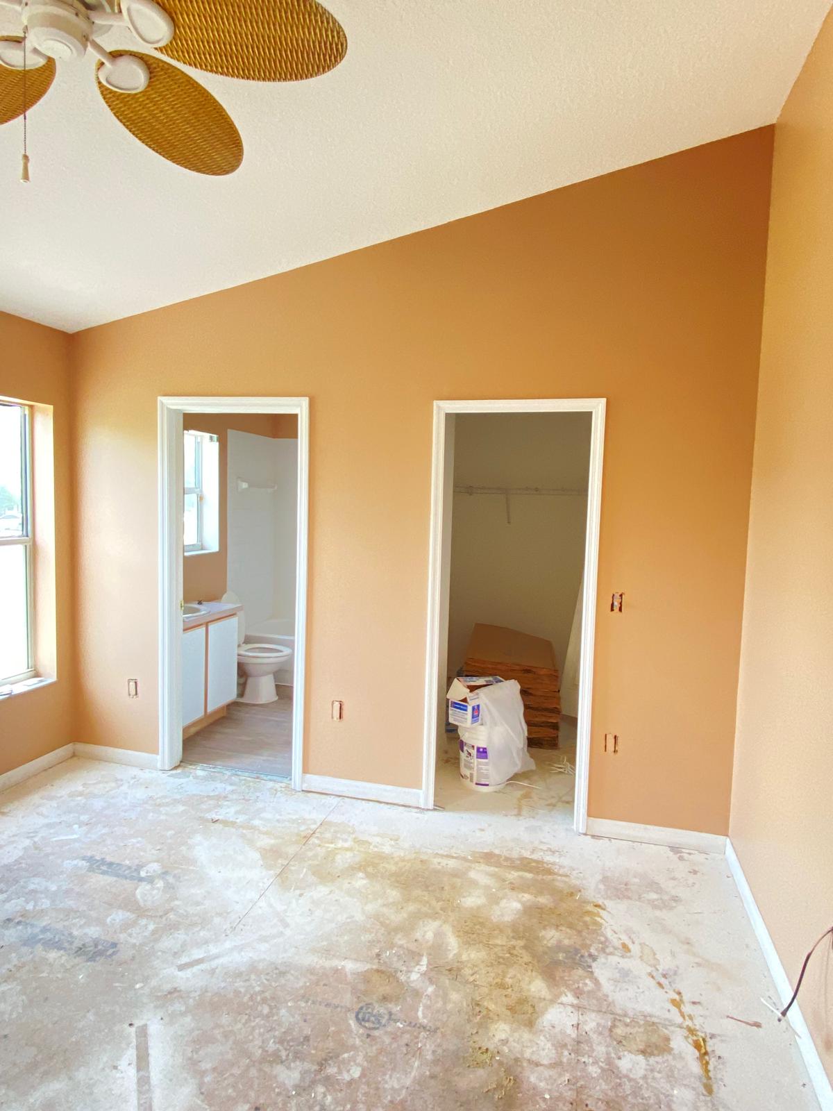 Master bedroom orange with vaulted ceiling in progress